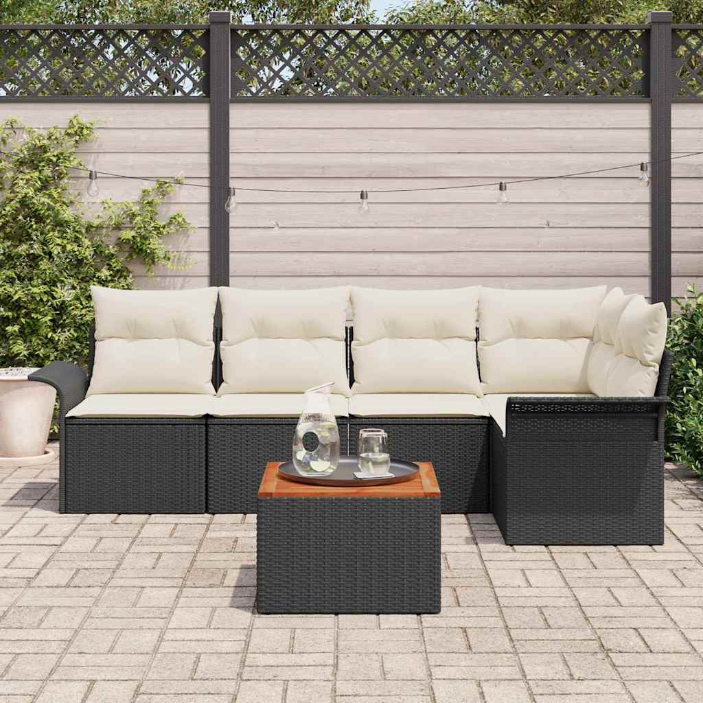 Garten-Sofa-Set 6 pcs Schwarz und Creme 55 x 55 x 37 cm